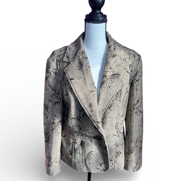 Coldwater Creek Jackets & Blazers - Coldwater Creek Blazer Jacket Petite 12 P12 Taupe Herringbone Floral Print Lined